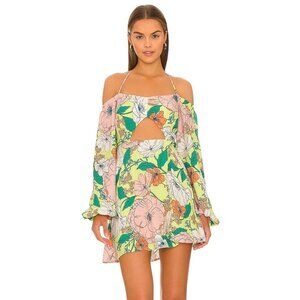 New AFRM Dolly Cutout Floral Mini Dress Spring Lime